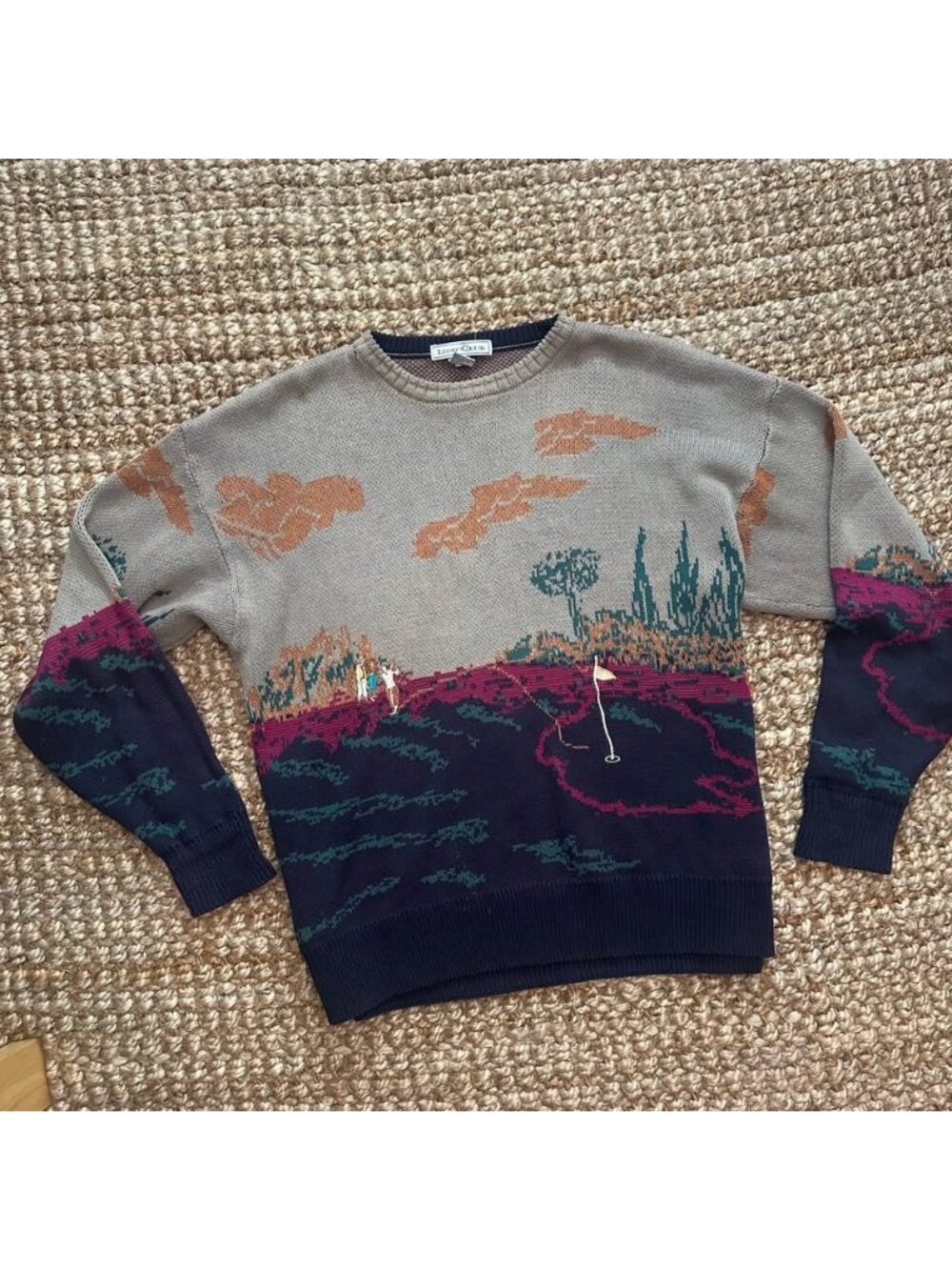 Vintage Izod Club Vintage Golf Scene Graphic Knit Crewneck Sweater Large